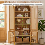71" Tall Arched Cabinet with Rattan Doors & Adjustable Shelves