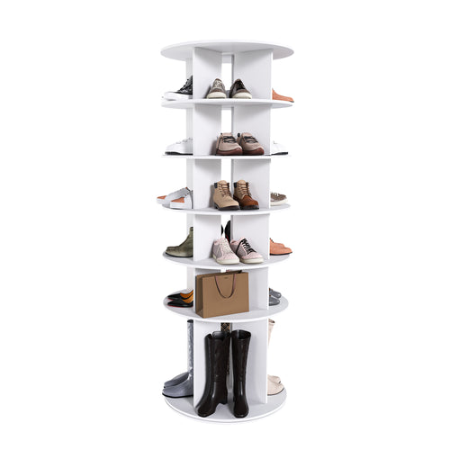 6-Tier 360° Spinning Shoe Rack, Free Standing Organizer, White
