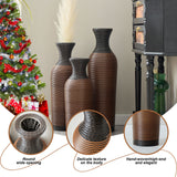 Hand-Woven PVC Rattan Vases, Set of 3 Brown Floor Vases for Home Decor