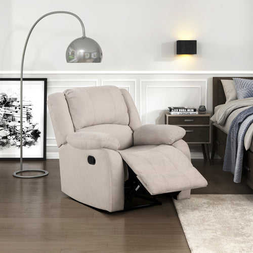 Modern Reclining Chair Textured Fabric Pillowtop Arms Wood