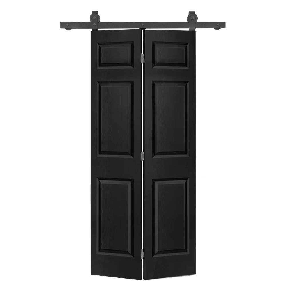 36" x 80" 6-Panel Black Bi-Fold Barn Door with Hardware Kit
