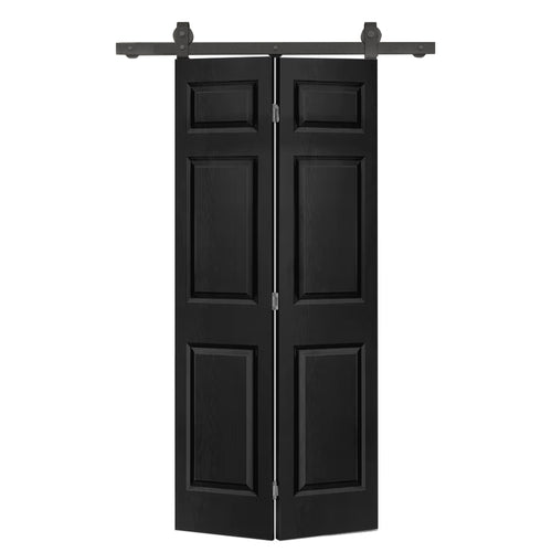 36" x 80" 6-Panel Black Bi-Fold Barn Door with Hardware Kit