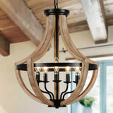 Chandelier Farmhouse 5-Light Solid Wood Adjustable Brown Dining Kitchen