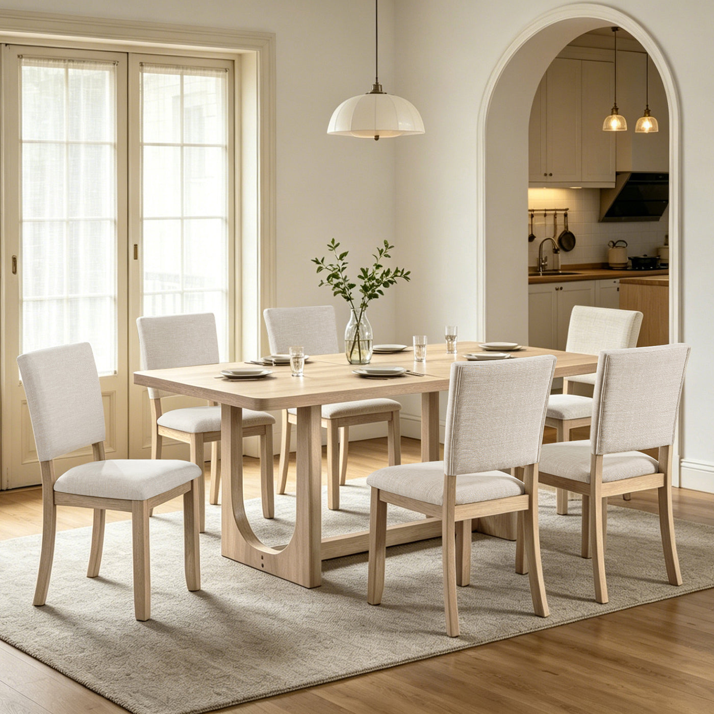 7-Piece Dining Table Set, 68" Rectangular Table with 6 Chairs