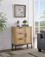 Mid - Century Style Storage Cabinet: 3 Drawers, Rattan Doors
