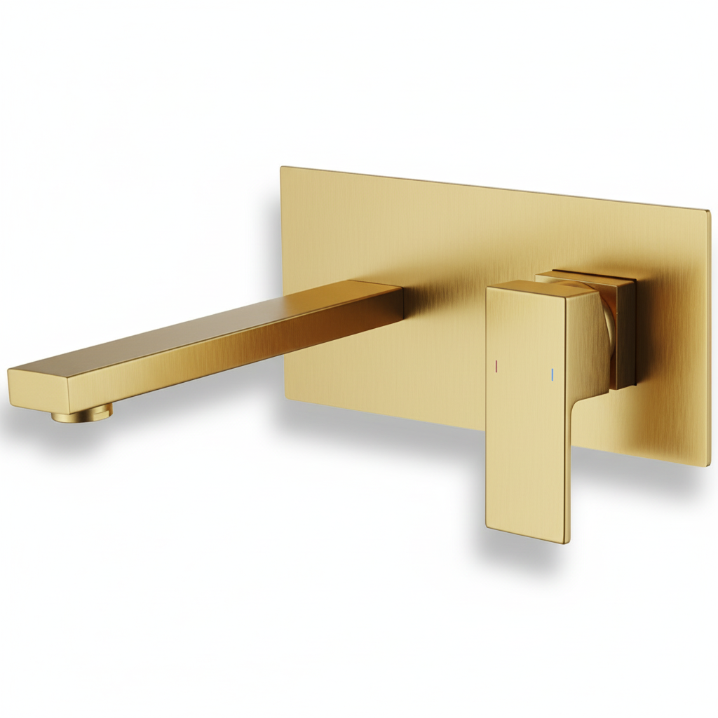 Wall Mount Single Handle Bathroom Faucet Brushed Gold