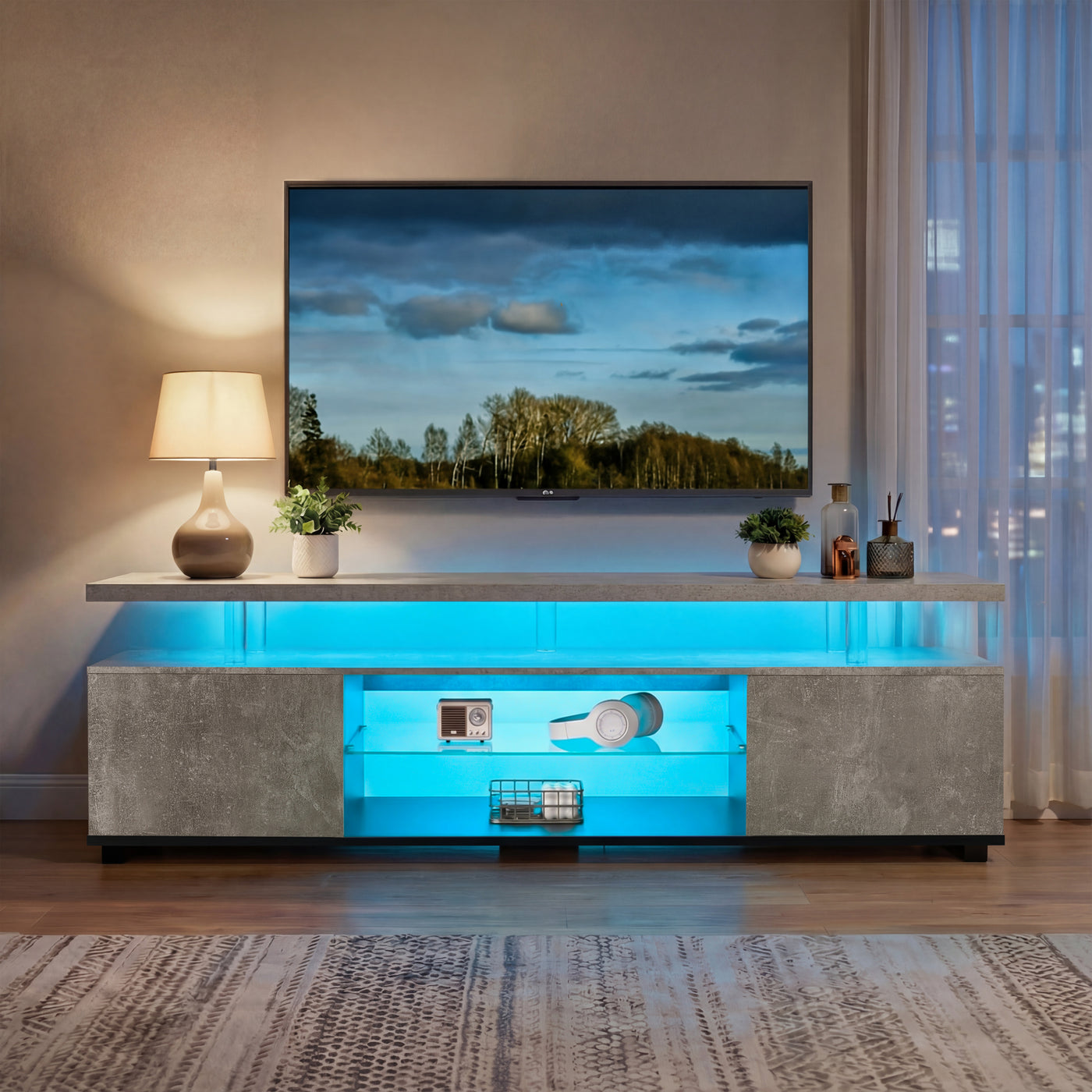 70" TV Stand Entertainment Center Media Console Gray