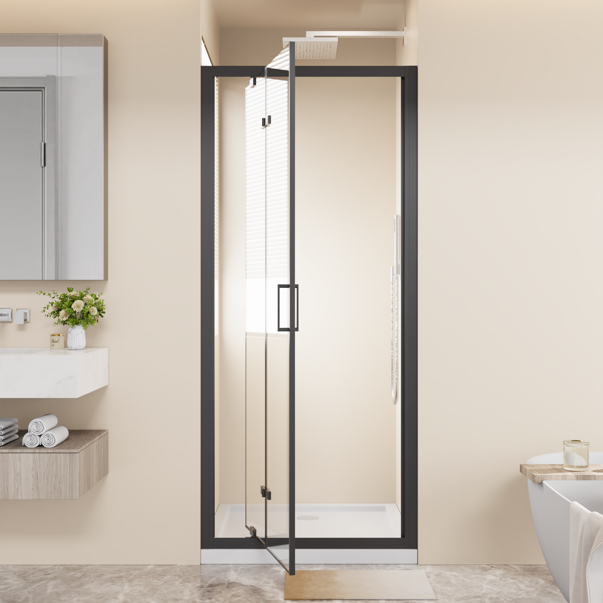 Framed Bi-fold Pivot Shower Door 32"x72" Space-saving Folding Shower Enclosure