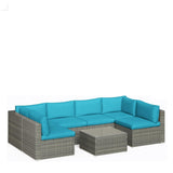 7 Piece Outdoor Sectional Set PE Rattan Gray Blue