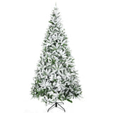 HOMCOM 9' Tall Unlit Snow Flocked Pine Artificial Christmas Tree with Realistic