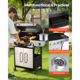 Gas Grill, 4 Burner Propane Gas Grill with Side Burner