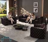 5-Seat Faux Leather Sofa Tufted Brown