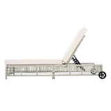 Outdoor Chaise Lounge Chair Wicker Adjustable Recline Beige/Creamy White