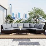 Outdoor Sectional Set PE Rattan Steel Gray Half Moon 5 Piece 350 LB