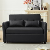 Convertible Sleeper Sofa Bed Loveseat Black PU Leather USB Ports