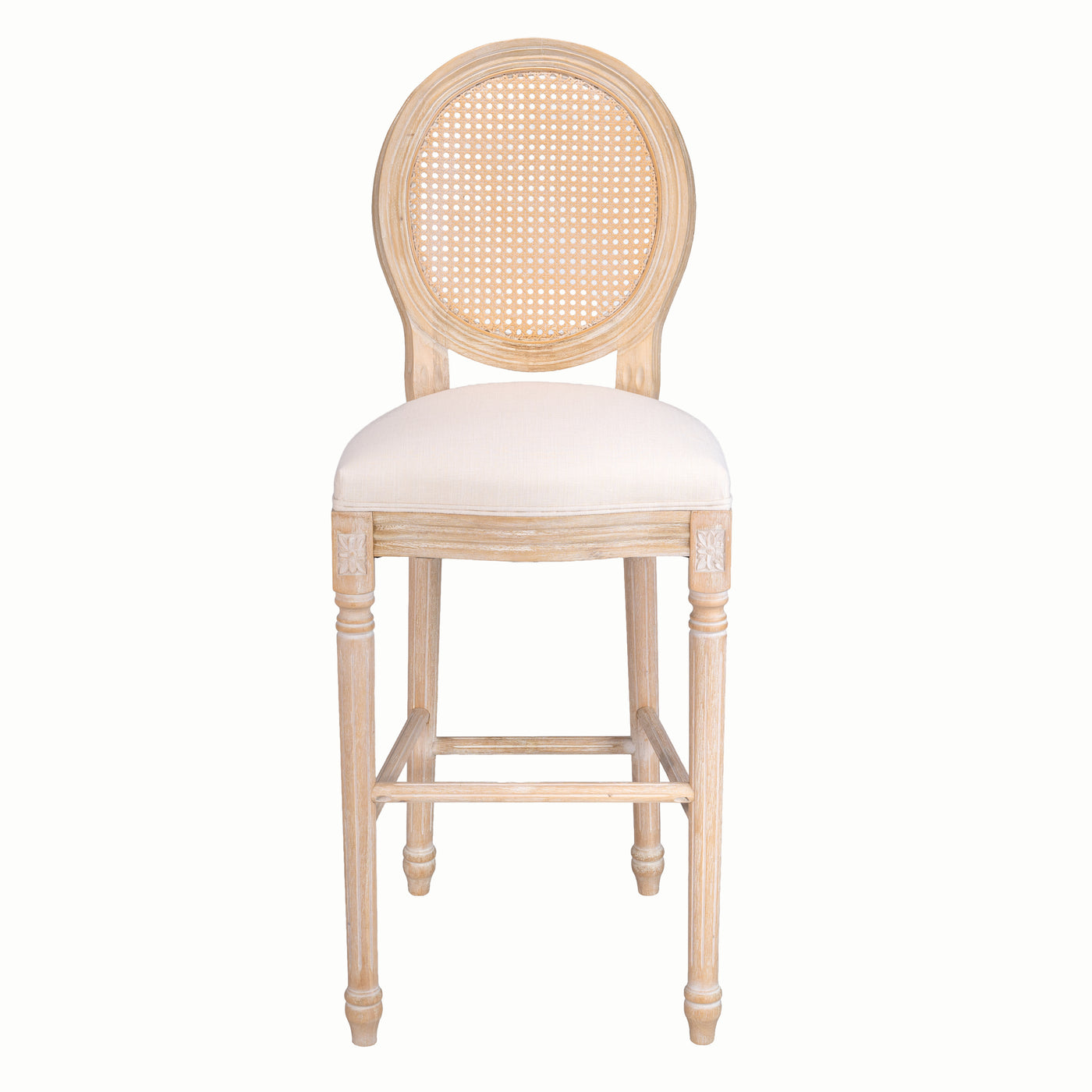 French Country 30" Bar Stools Set of 2 Beige Rattan Linen