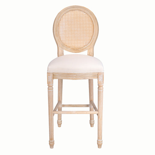 French Country 30" Bar Stools Set of 2 Beige Rattan Linen