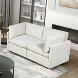 Modern Beige Chenille 2-Seater Loveseat Sofa Wood Frame