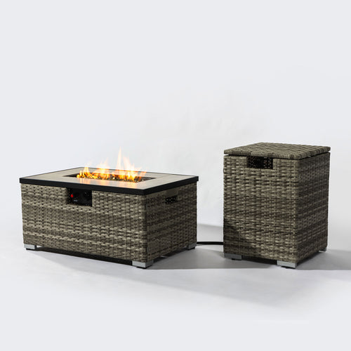 32' Propane Gas Fire Pit Table with Propane Tank Cover, 50000 BTU Rectangular