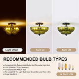 Semi Flush Mount Ceiling Light, Green Glass Ceiling Light Fixture