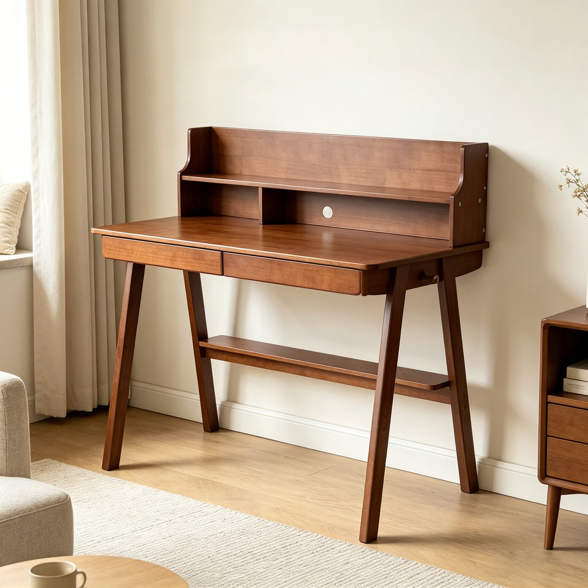 Pine Desk with Storage Walnut