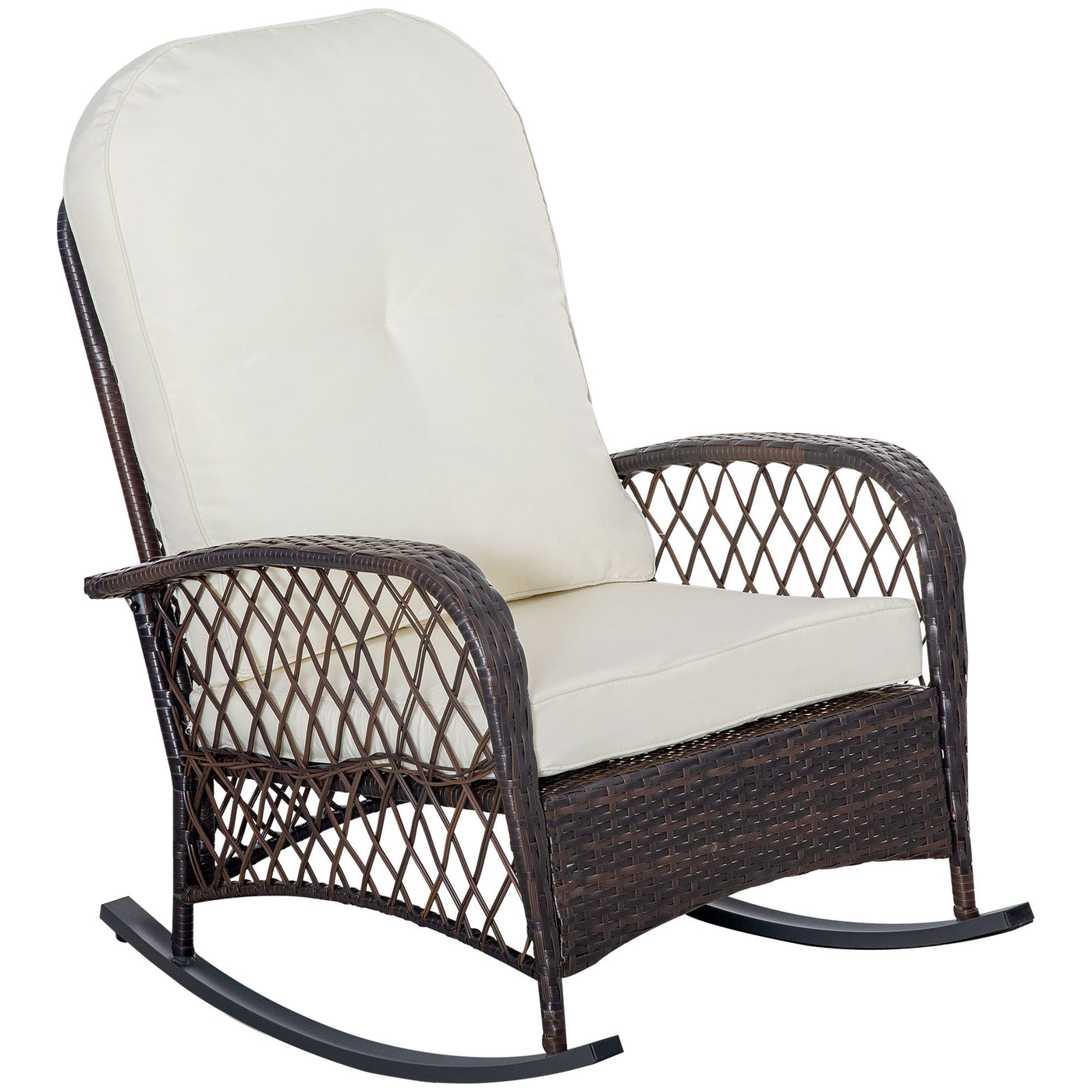 Outdoor Wicker Rocking Chair with Cushion, Steel Frame