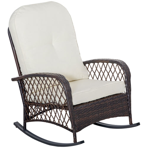 Outdoor Wicker Rocking Chair with Cushion, Steel Frame