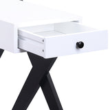 Accent Table - Modern - White & Black - Built-In USB Port & Drawer