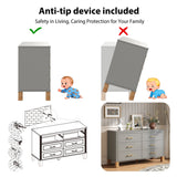 6-Drawer Double Dresser in Gray, Modern Storage Cabinet with Metal Handles & Sol