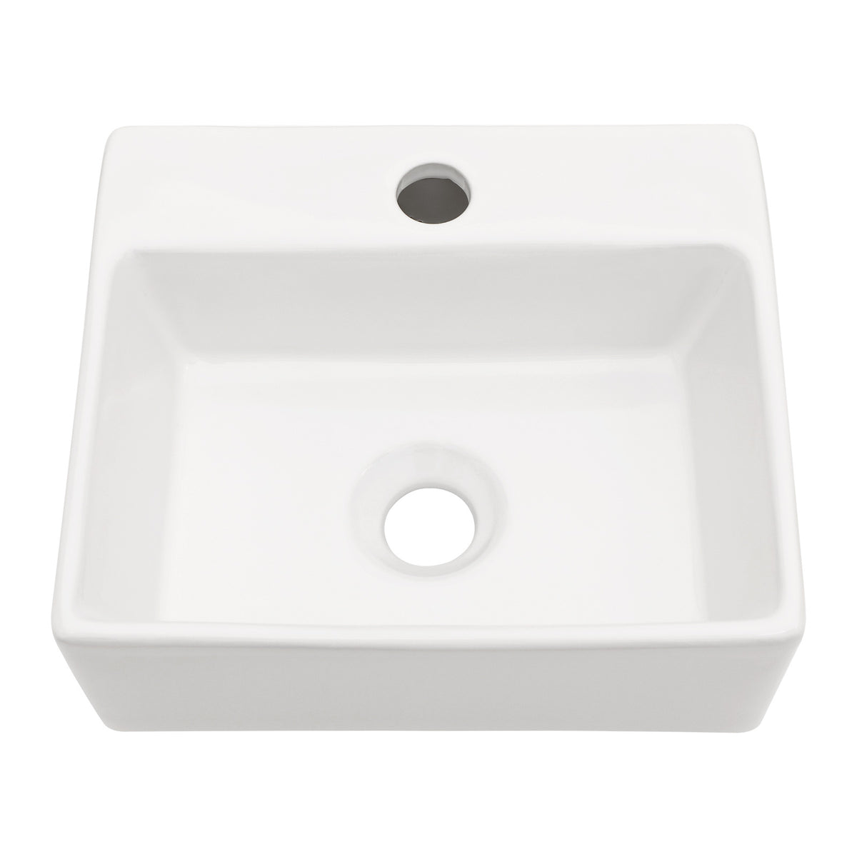 Modern White Ceramic Rectangle Wall Mount Bathroom Sink with Single Faucet Hole,