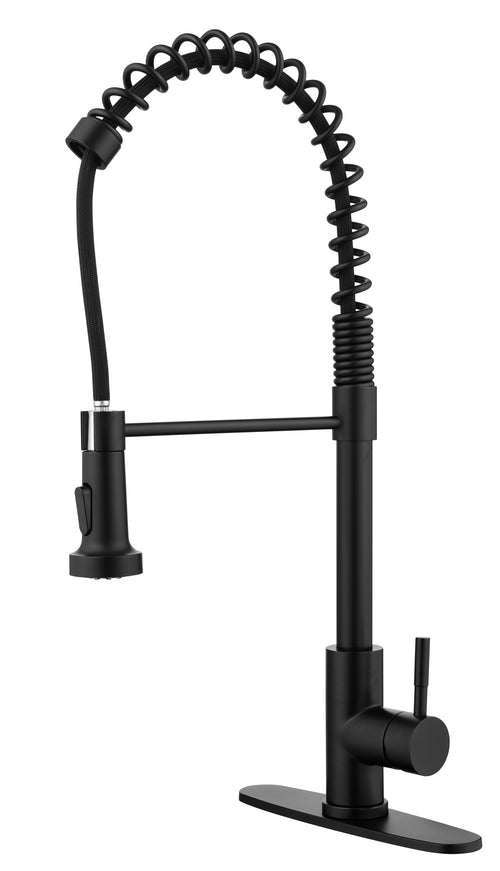 Matte Black Commercial Spring Kitchen Faucet Pull Out Sprayer