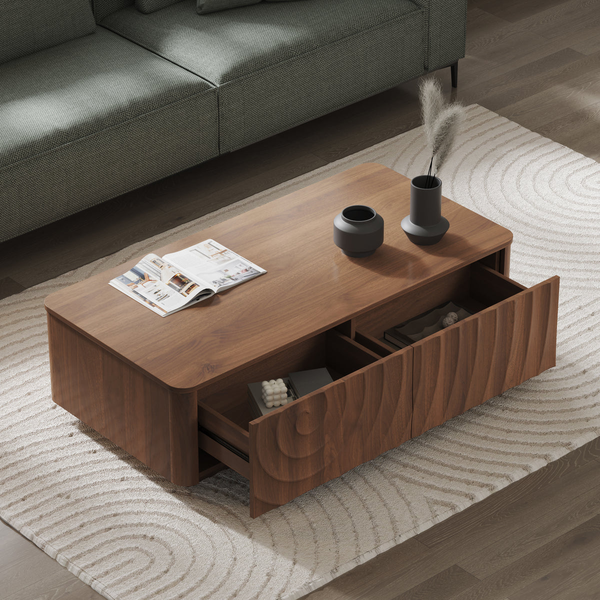 Square Engineered Wood Coffee Table with Storage Walnut Brown