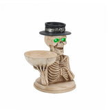 Halloween Skeleton Figurine with Storage Bowl & Candle Holder, Spooky Halloween