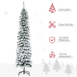 HOMCOM 6' Tall Unlit Snow Flocked Artificial Christmas Tree, Slim Pencil Xmas Tr