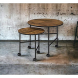 Nesting Table Set of 2 - Wood & Metal - Vintage Oak - 23" & 16" Round