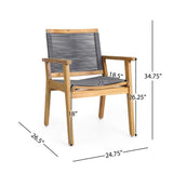 Outdoor Dining Chair Acacia Wood Dark Gray Rope Weave Set of 2