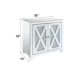 Mirrored Console Cabinet - Glam Faux Diamond Inlay - 2 Doors
