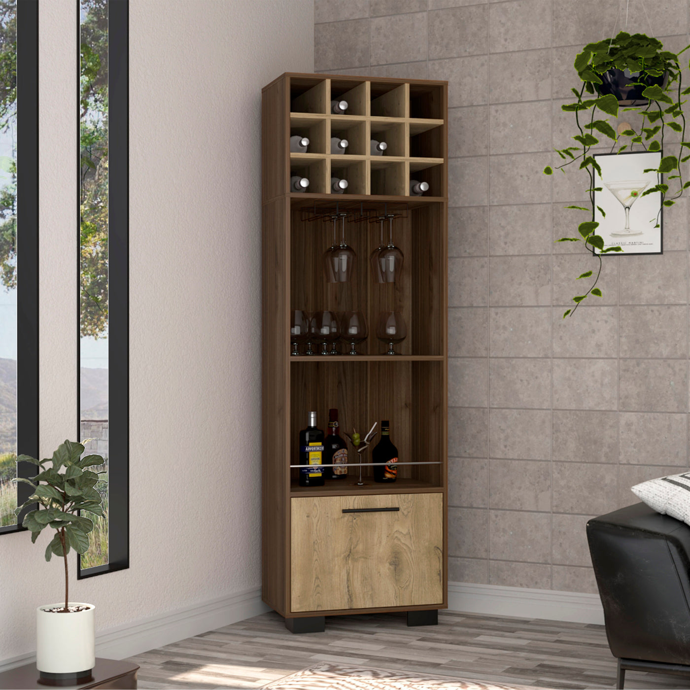 Corner Bar Cabinet with Wine Rack Mahogany Macadamia