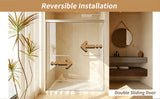 56-60in x 72in Aluminum Frame Double Sliding Shower Door, Brushed Nickel, 6mm
