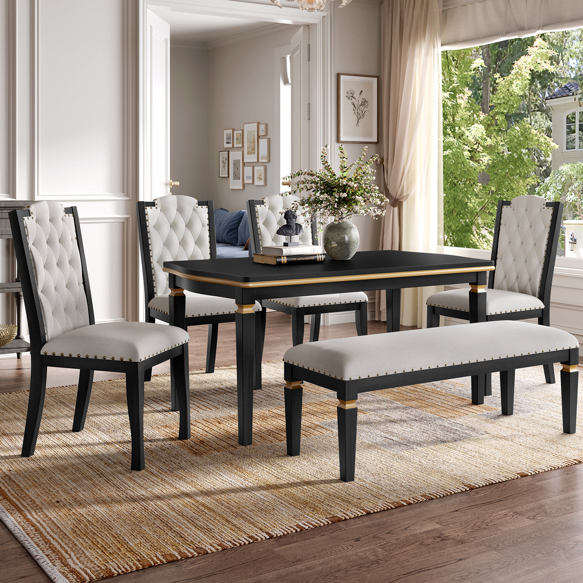 Solid Wood Dining Set Black