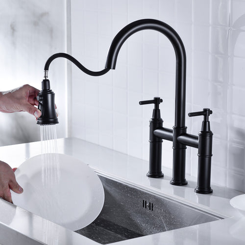 Bridge Kitchen Faucet with Pull-Down Sprayhead Spot