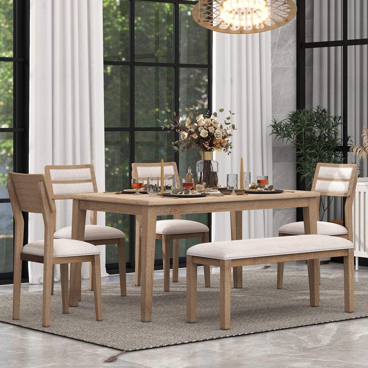 Solid Wood Dining Set Natural Wash
