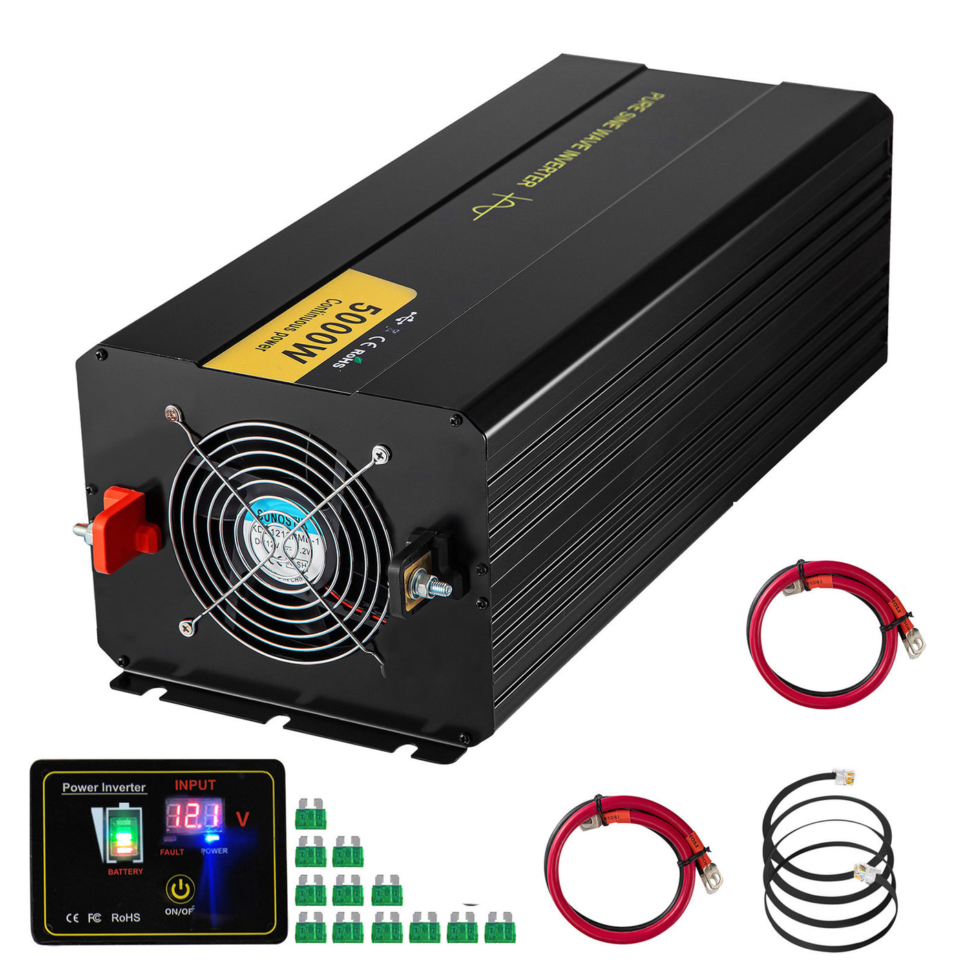 Pure Sine Wave 5000W Power Inverter DC 12V to AC 120V Car RV
