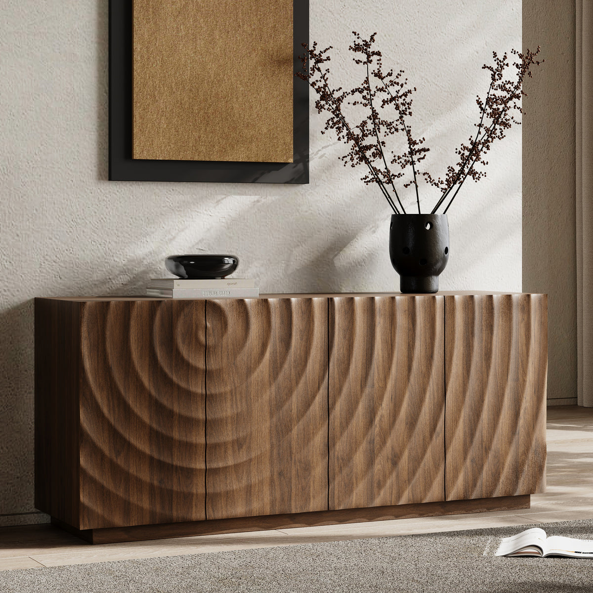 Buffet Cabinet with Storage, 4 Doors Modern Accent Storage Sideboard