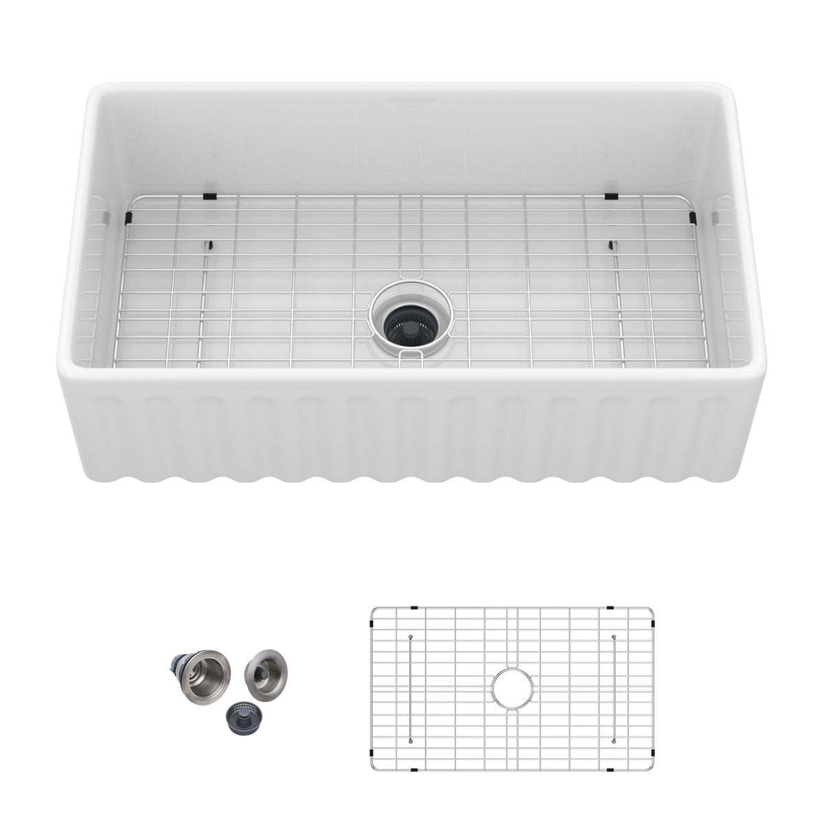 33" White Farmhouse Sink - 33 x 18 x 10 inch Kitchen Sink Apron-front White