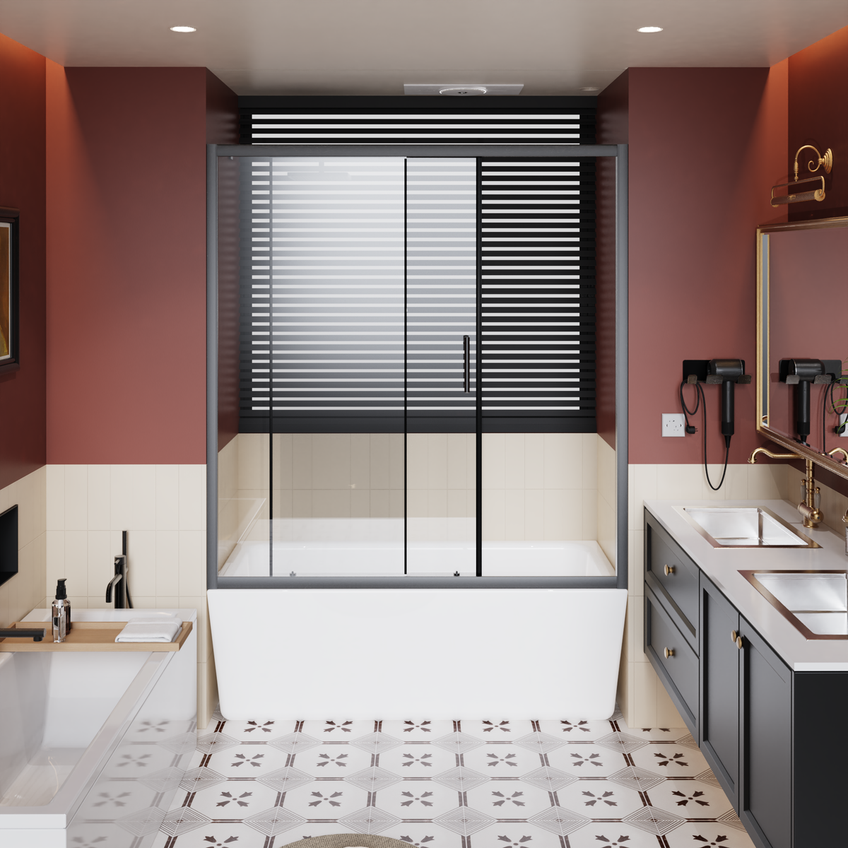 60.in W x 62.in H Single Sliding Shower Door for Bathtub