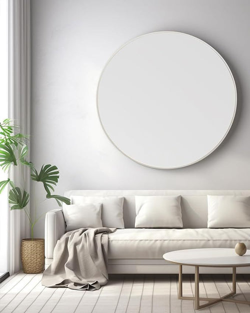 Wall Mirror Round Aluminum Frame Silver 42 In HD Glass Shatterproof Film