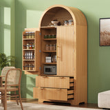 72" Tall Arched Kitchen Pantry Cabinet with Drawers Natural Wood