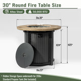 30" Propane Gas Fire Pit Table, 50000 BTU Round Steel Fire Pit