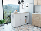 Kitchen Island Cart with Shelves and Drawer, White/Light Oak